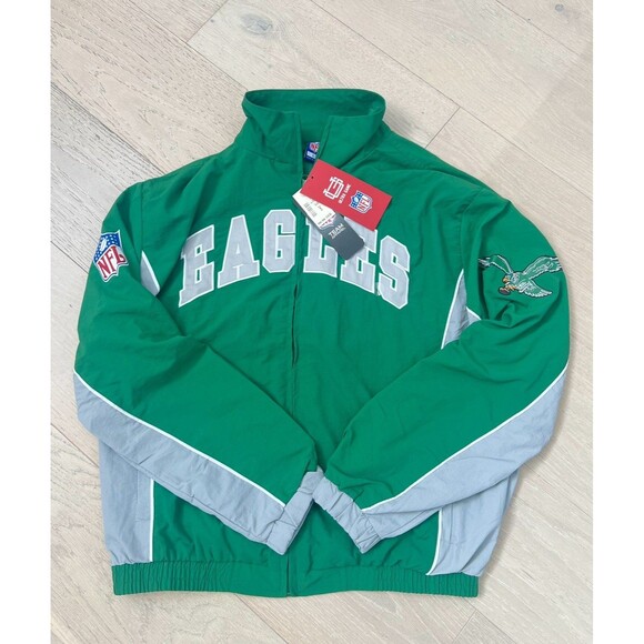 NFL Philadelphia Eagles Kelly Green Grey Windbreaker Full Zip Track Jacket sz XS - Picture 1 of 6